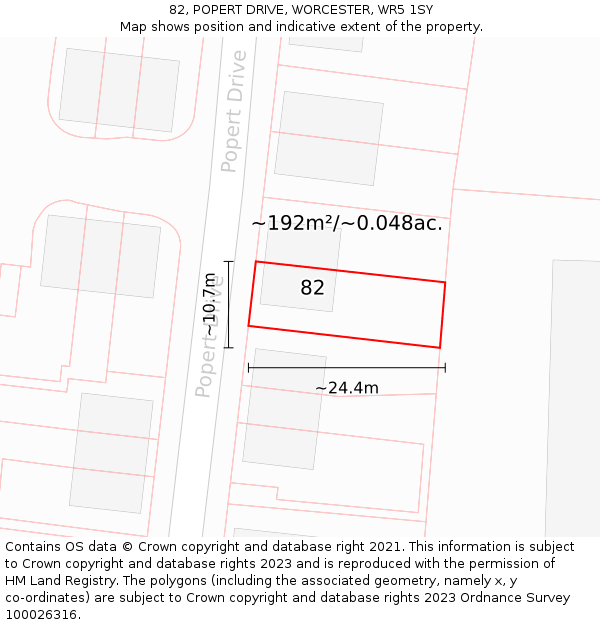 82, POPERT DRIVE, WORCESTER, WR5 1SY: Plot and title map