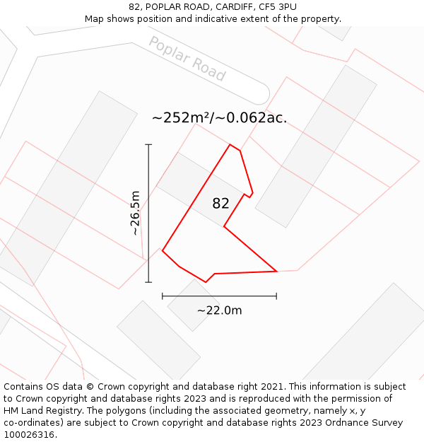 82, POPLAR ROAD, CARDIFF, CF5 3PU: Plot and title map