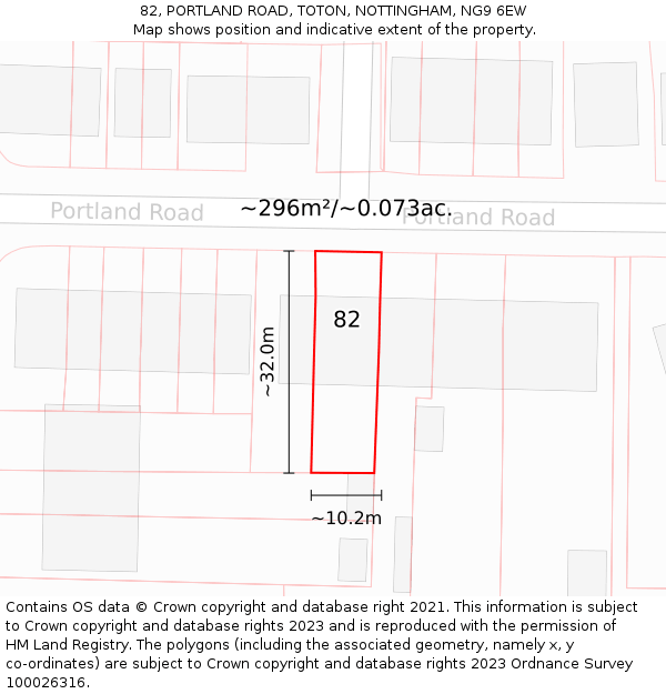 82, PORTLAND ROAD, TOTON, NOTTINGHAM, NG9 6EW: Plot and title map