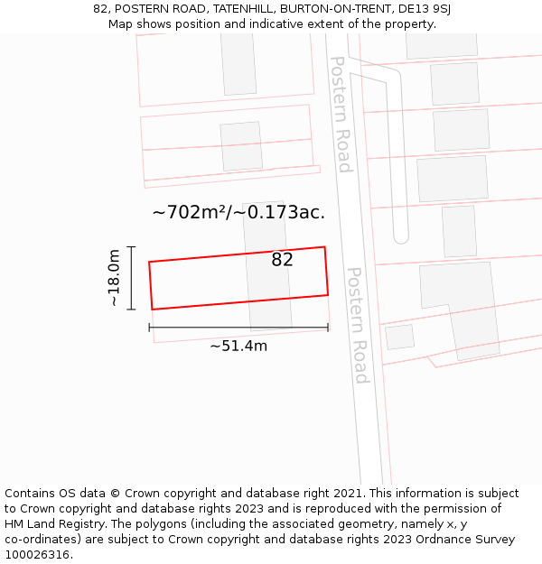 82, POSTERN ROAD, TATENHILL, BURTON-ON-TRENT, DE13 9SJ: Plot and title map