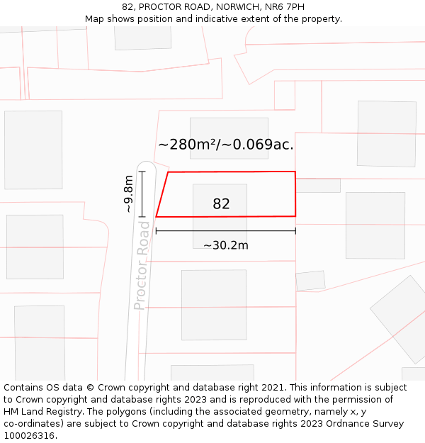 82, PROCTOR ROAD, NORWICH, NR6 7PH: Plot and title map
