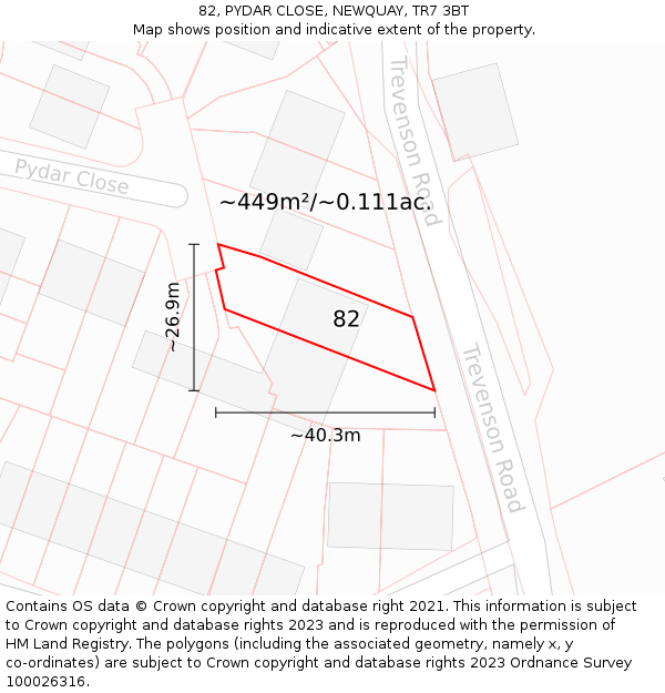 82, PYDAR CLOSE, NEWQUAY, TR7 3BT: Plot and title map