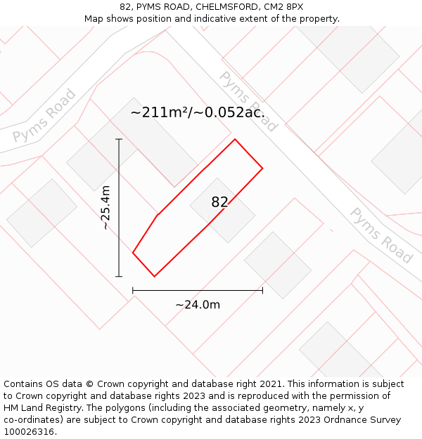82, PYMS ROAD, CHELMSFORD, CM2 8PX: Plot and title map