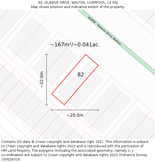 82, QUEENS DRIVE, WALTON, LIVERPOOL, L4 6SJ: Plot and title map