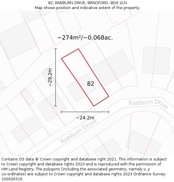 82, RAEBURN DRIVE, BRADFORD, BD6 2LN: Plot and title map