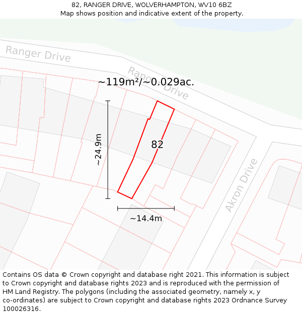 82, RANGER DRIVE, WOLVERHAMPTON, WV10 6BZ: Plot and title map