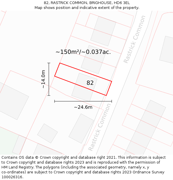 82, RASTRICK COMMON, BRIGHOUSE, HD6 3EL: Plot and title map