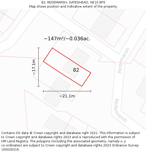 82, REDEMARSH, GATESHEAD, NE10 8PS: Plot and title map