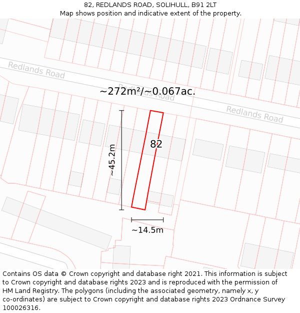 82, REDLANDS ROAD, SOLIHULL, B91 2LT: Plot and title map