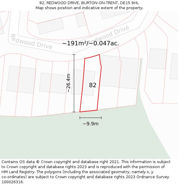 82, REDWOOD DRIVE, BURTON-ON-TRENT, DE15 9HL: Plot and title map