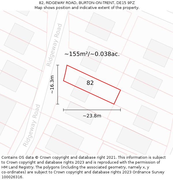 82, RIDGEWAY ROAD, BURTON-ON-TRENT, DE15 9PZ: Plot and title map