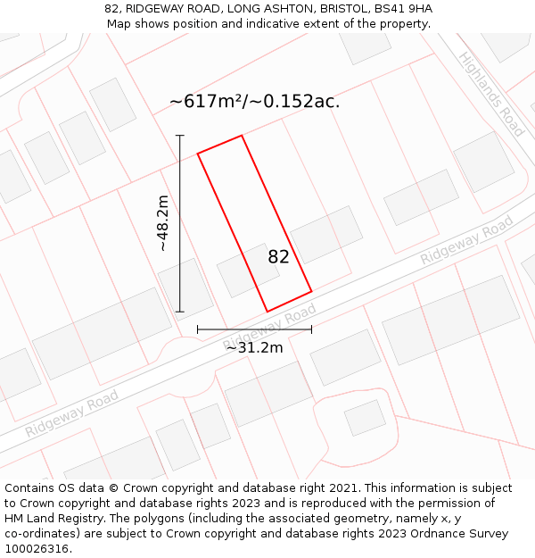 82, RIDGEWAY ROAD, LONG ASHTON, BRISTOL, BS41 9HA: Plot and title map