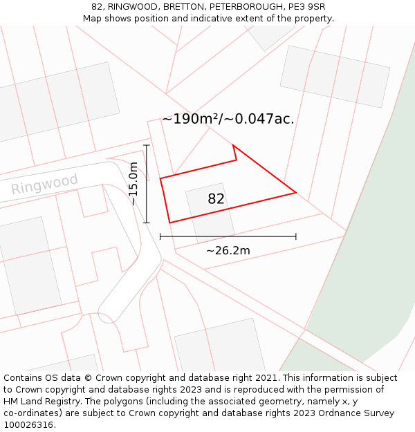 82, RINGWOOD, BRETTON, PETERBOROUGH, PE3 9SR: Plot and title map