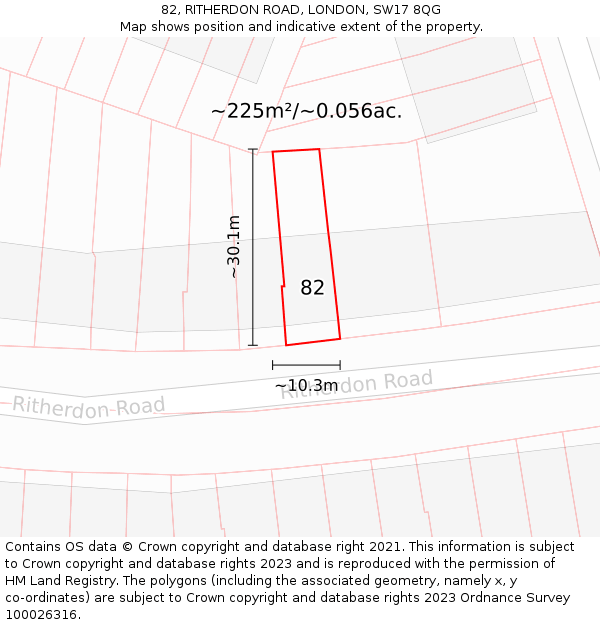 82, RITHERDON ROAD, LONDON, SW17 8QG: Plot and title map