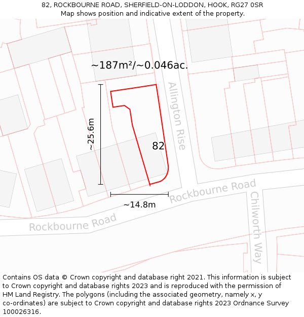 82, ROCKBOURNE ROAD, SHERFIELD-ON-LODDON, HOOK, RG27 0SR: Plot and title map