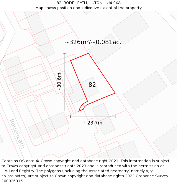 82, RODEHEATH, LUTON, LU4 9XA: Plot and title map
