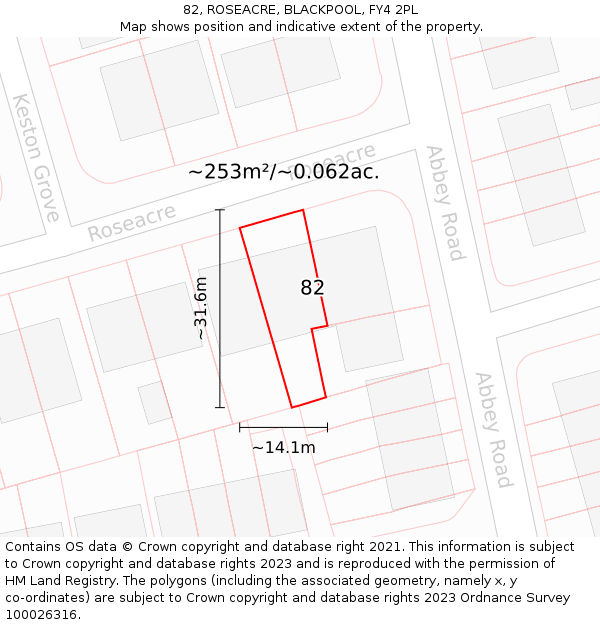 82, ROSEACRE, BLACKPOOL, FY4 2PL: Plot and title map