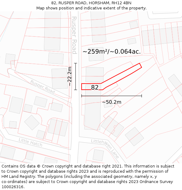 82, RUSPER ROAD, HORSHAM, RH12 4BN: Plot and title map