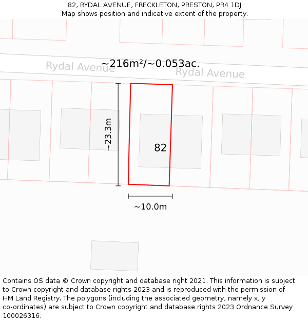 82, RYDAL AVENUE, FRECKLETON, PRESTON, PR4 1DJ: Plot and title map