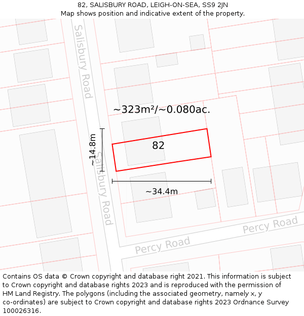 82, SALISBURY ROAD, LEIGH-ON-SEA, SS9 2JN: Plot and title map