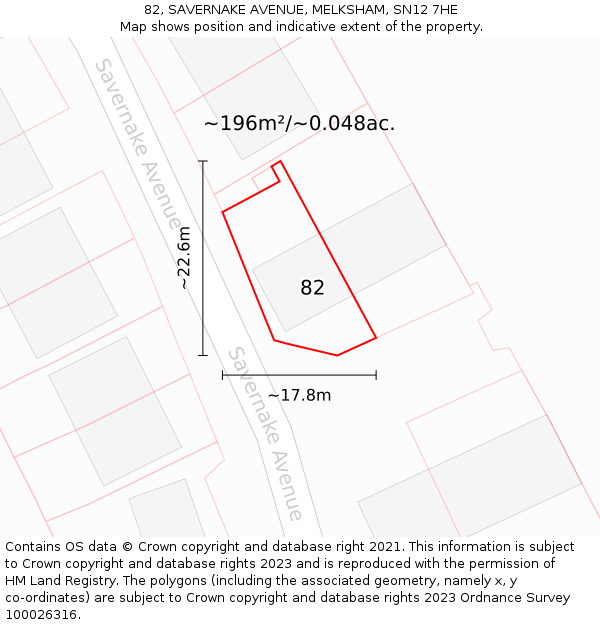 82, SAVERNAKE AVENUE, MELKSHAM, SN12 7HE: Plot and title map