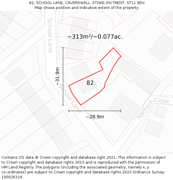 82, SCHOOL LANE, CAVERSWALL, STOKE-ON-TRENT, ST11 9EN: Plot and title map