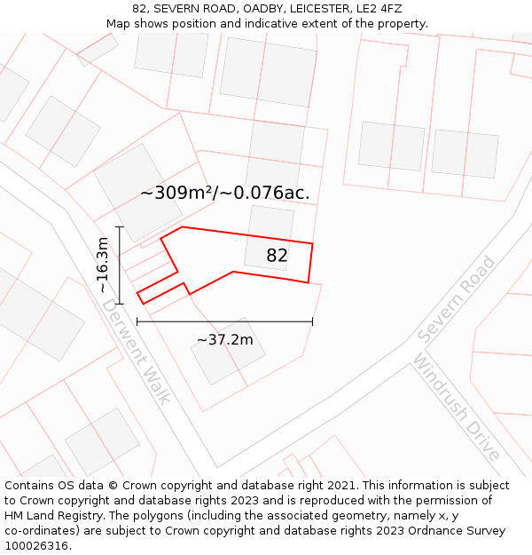 82, SEVERN ROAD, OADBY, LEICESTER, LE2 4FZ: Plot and title map