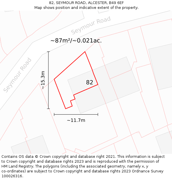 82, SEYMOUR ROAD, ALCESTER, B49 6EF: Plot and title map