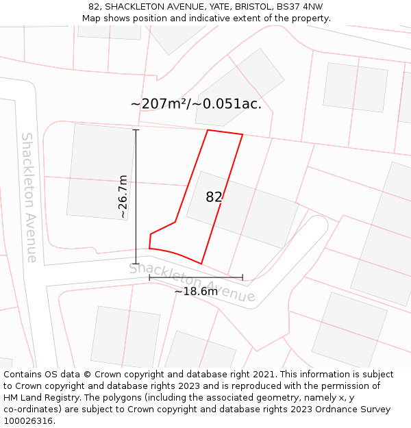 82, SHACKLETON AVENUE, YATE, BRISTOL, BS37 4NW: Plot and title map