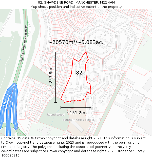 82, SHAWDENE ROAD, MANCHESTER, M22 4AH: Plot and title map