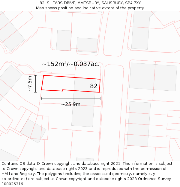 82, SHEARS DRIVE, AMESBURY, SALISBURY, SP4 7XY: Plot and title map