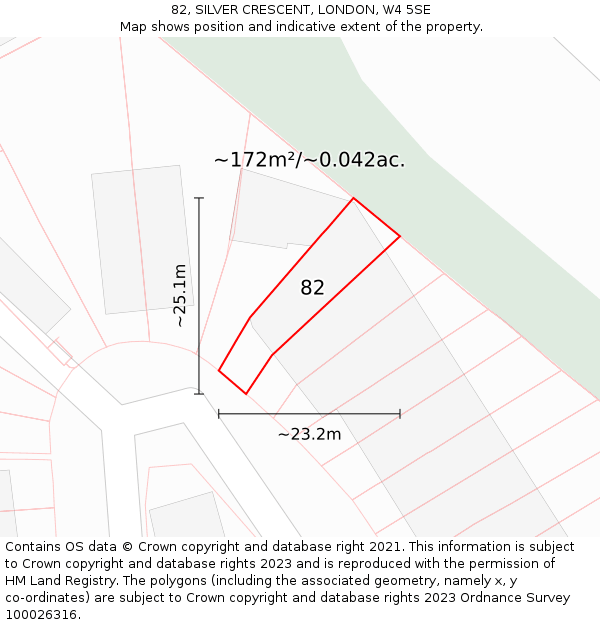 82, SILVER CRESCENT, LONDON, W4 5SE: Plot and title map