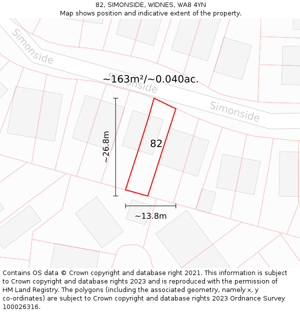 82, SIMONSIDE, WIDNES, WA8 4YN: Plot and title map