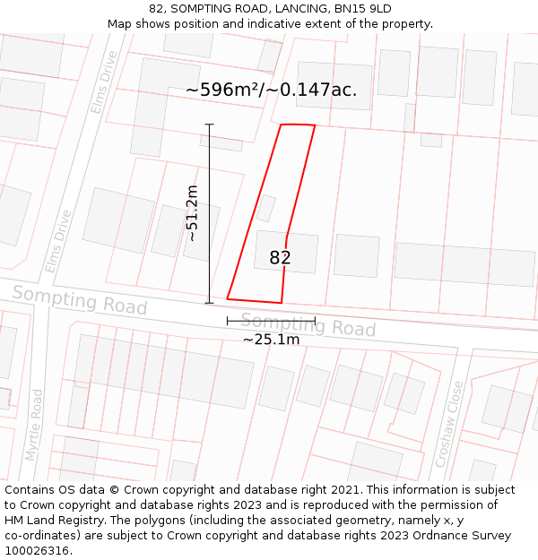 82, SOMPTING ROAD, LANCING, BN15 9LD: Plot and title map