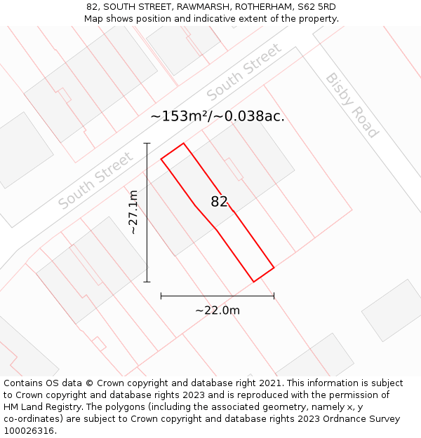 82, SOUTH STREET, RAWMARSH, ROTHERHAM, S62 5RD: Plot and title map