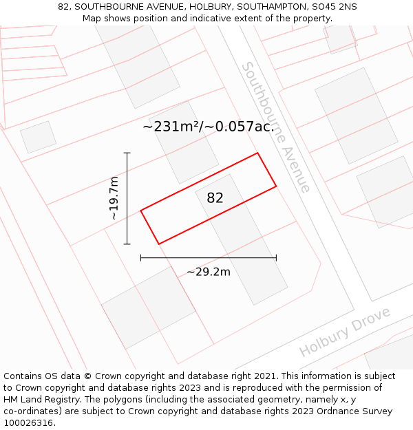 82, SOUTHBOURNE AVENUE, HOLBURY, SOUTHAMPTON, SO45 2NS: Plot and title map