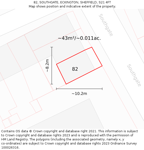 82, SOUTHGATE, ECKINGTON, SHEFFIELD, S21 4FT: Plot and title map