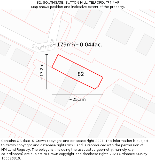 82, SOUTHGATE, SUTTON HILL, TELFORD, TF7 4HF: Plot and title map
