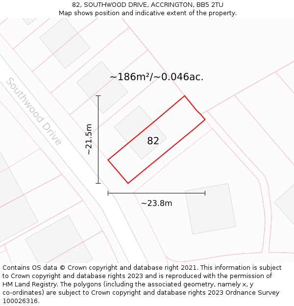 82, SOUTHWOOD DRIVE, ACCRINGTON, BB5 2TU: Plot and title map