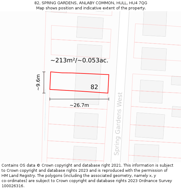 82, SPRING GARDENS, ANLABY COMMON, HULL, HU4 7QG: Plot and title map