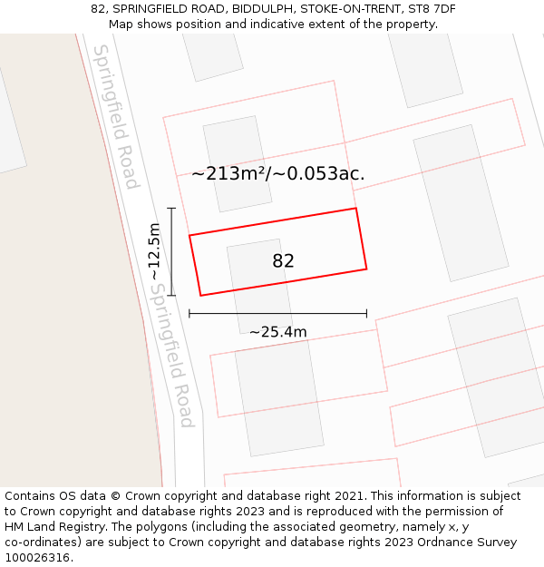 82, SPRINGFIELD ROAD, BIDDULPH, STOKE-ON-TRENT, ST8 7DF: Plot and title map
