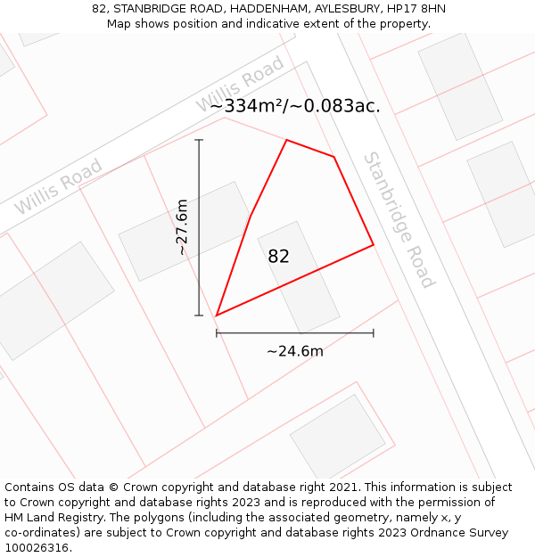 82, STANBRIDGE ROAD, HADDENHAM, AYLESBURY, HP17 8HN: Plot and title map