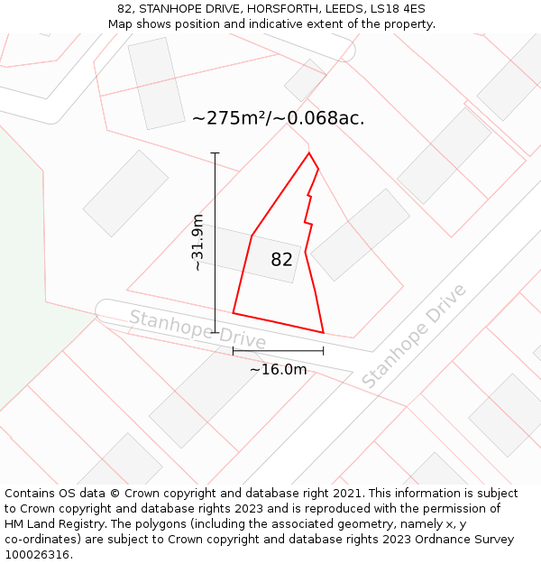 82, STANHOPE DRIVE, HORSFORTH, LEEDS, LS18 4ES: Plot and title map