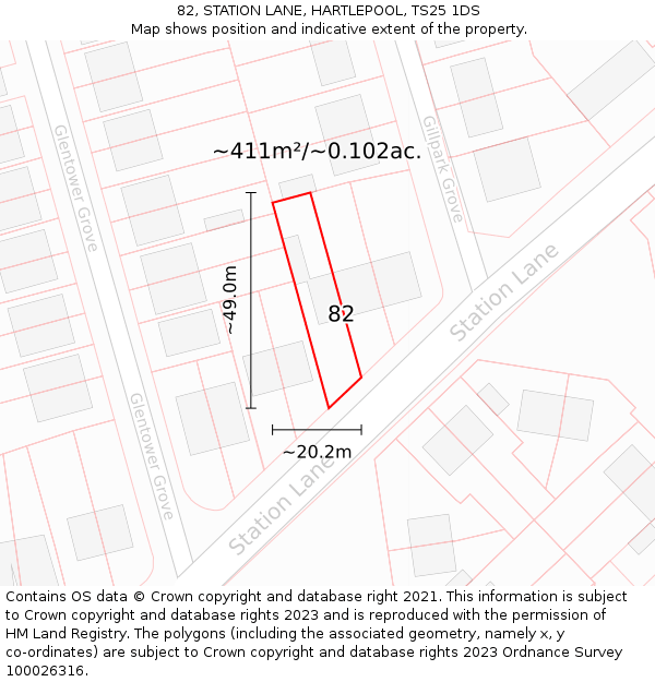82, STATION LANE, HARTLEPOOL, TS25 1DS: Plot and title map