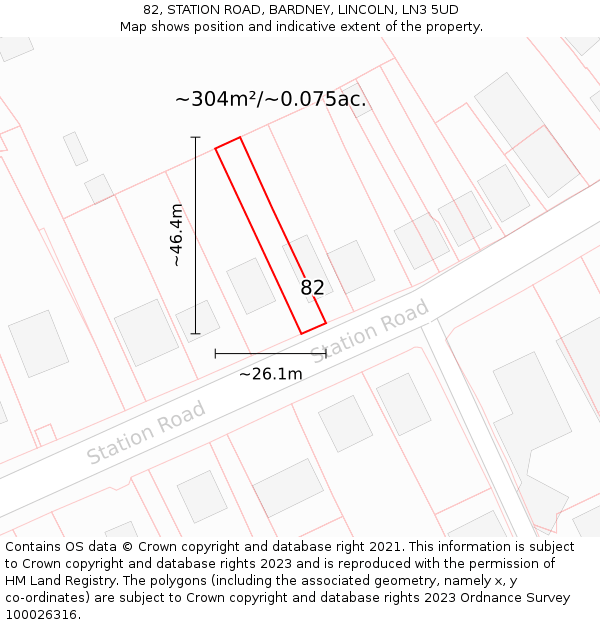 82, STATION ROAD, BARDNEY, LINCOLN, LN3 5UD: Plot and title map