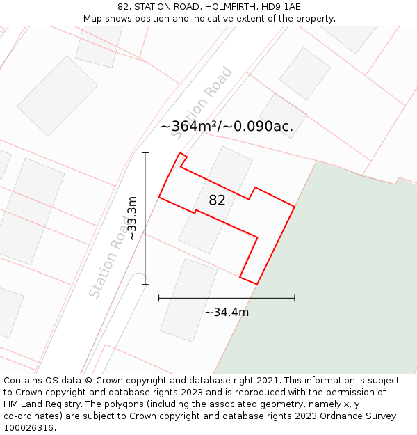 82, STATION ROAD, HOLMFIRTH, HD9 1AE: Plot and title map