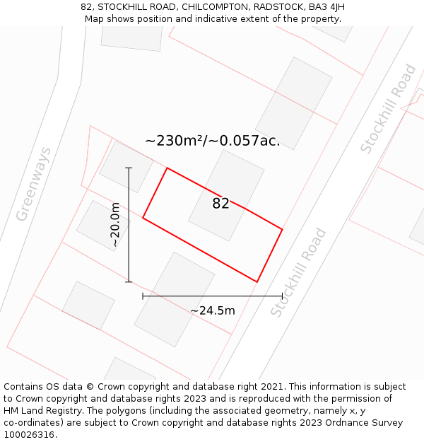 82, STOCKHILL ROAD, CHILCOMPTON, RADSTOCK, BA3 4JH: Plot and title map