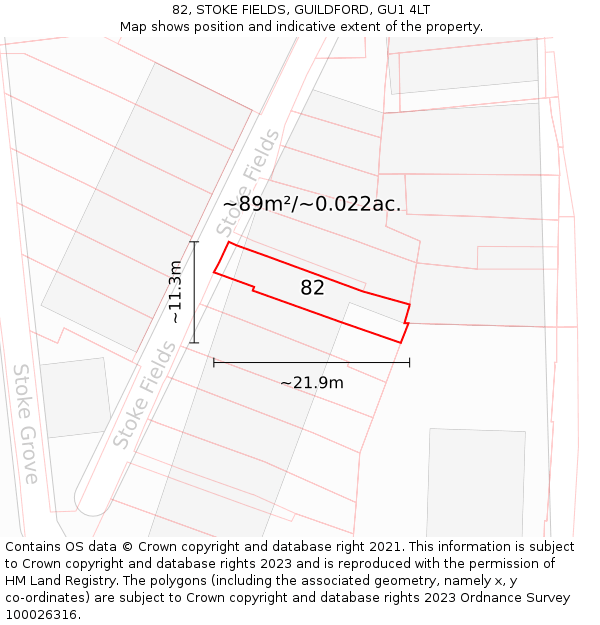 82, STOKE FIELDS, GUILDFORD, GU1 4LT: Plot and title map