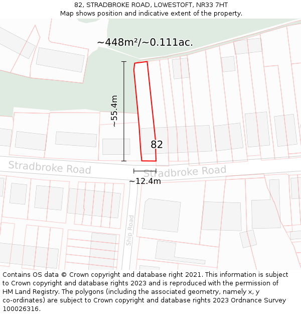 82, STRADBROKE ROAD, LOWESTOFT, NR33 7HT: Plot and title map