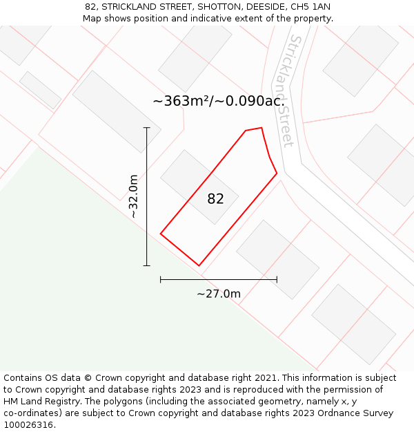 82, STRICKLAND STREET, SHOTTON, DEESIDE, CH5 1AN: Plot and title map